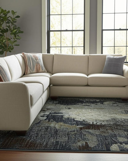 7' X 10' Navy Blue Abstract Power Loom Area Rug