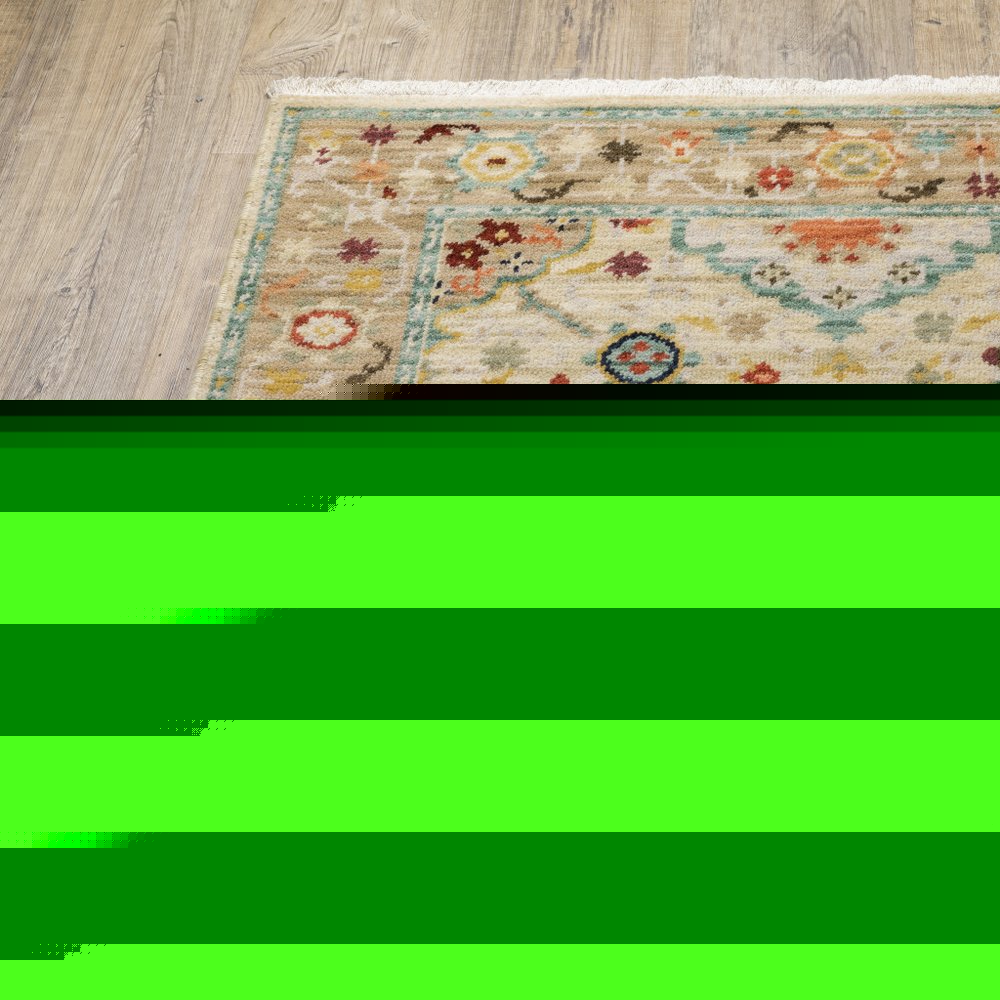 12' Beige And Ivory Genuine Wool Oriental Runner Rug With Fringe
