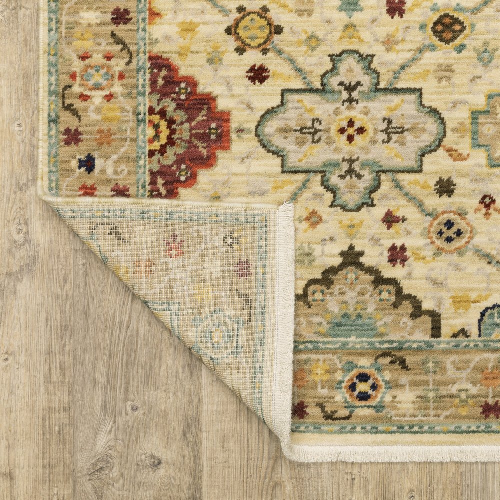 12' Beige And Ivory Genuine Wool Oriental Runner Rug With Fringe