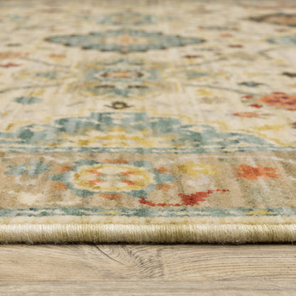 12' Beige And Ivory Genuine Wool Oriental Runner Rug With Fringe