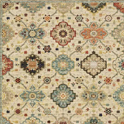 12' Beige And Ivory Genuine Wool Oriental Runner Rug With Fringe