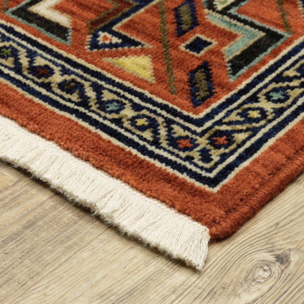 12' Blue And Red Genuine Wool Oriental Runner Rug With Fringe