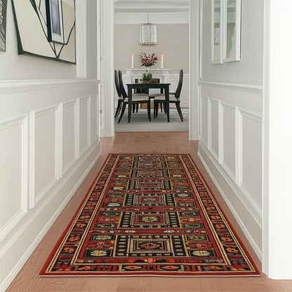 12' Blue And Red Genuine Wool Oriental Runner Rug With Fringe