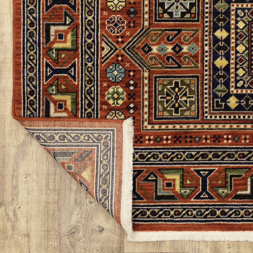 12' Blue And Red Genuine Wool Oriental Runner Rug With Fringe