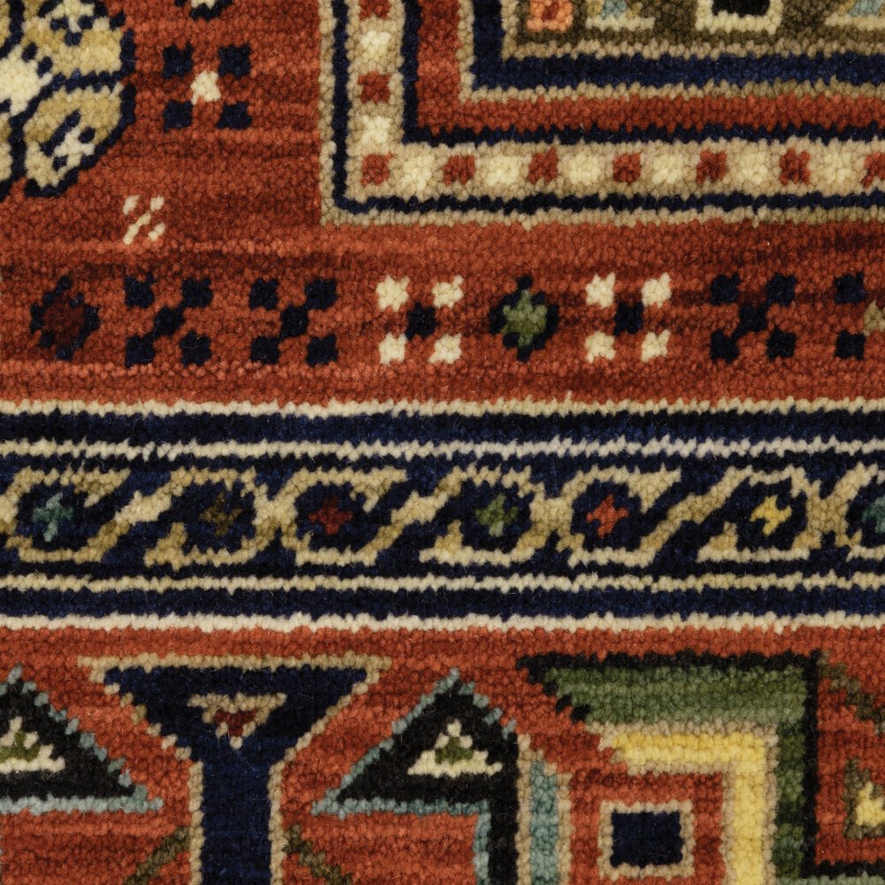 12' Blue And Red Genuine Wool Oriental Runner Rug With Fringe