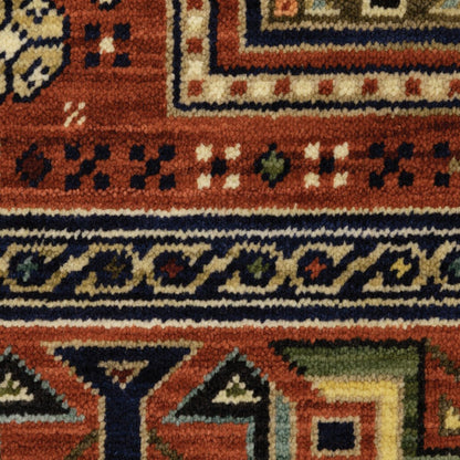 12' Blue And Red Genuine Wool Oriental Runner Rug With Fringe