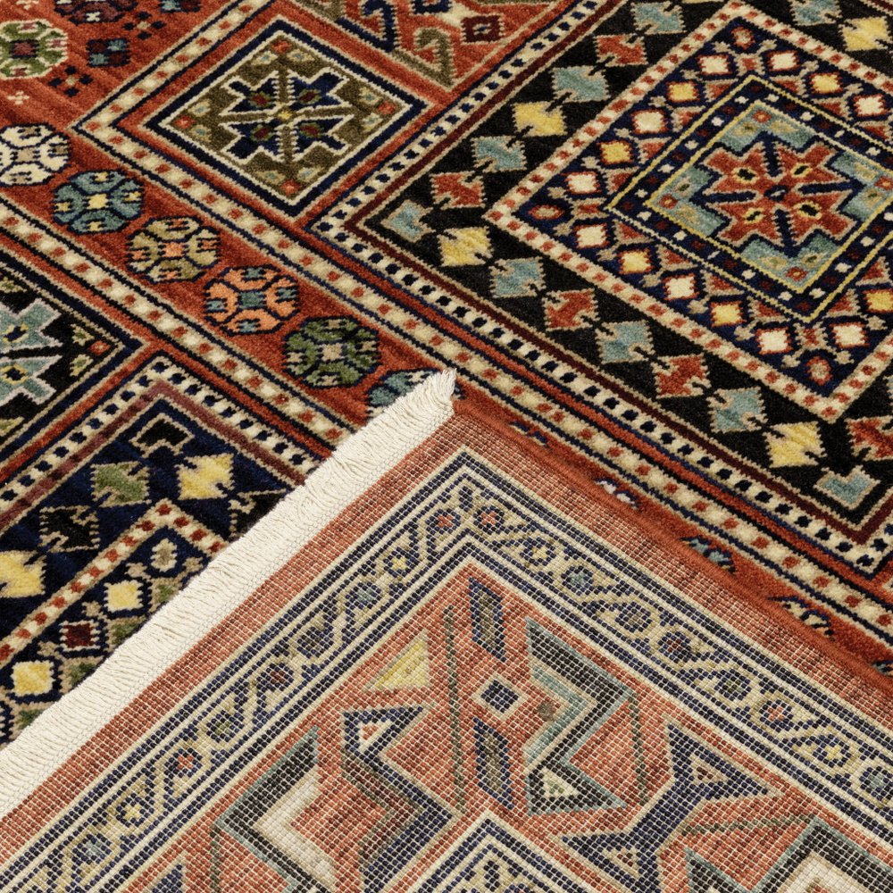 12' Blue And Red Genuine Wool Oriental Runner Rug With Fringe