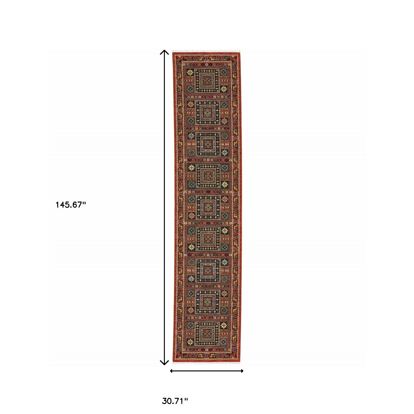 2' X 10' Blue And Red Oriental Power Loom Runner Rug With Fringe