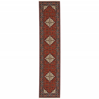 12' Blue And Red Genuine Wool Oriental Runner Rug With Fringe