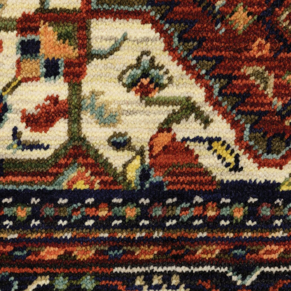 12' Blue And Red Genuine Wool Oriental Runner Rug With Fringe