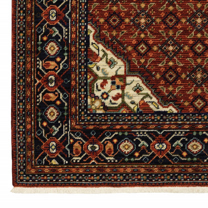 12' Blue And Red Genuine Wool Oriental Runner Rug With Fringe