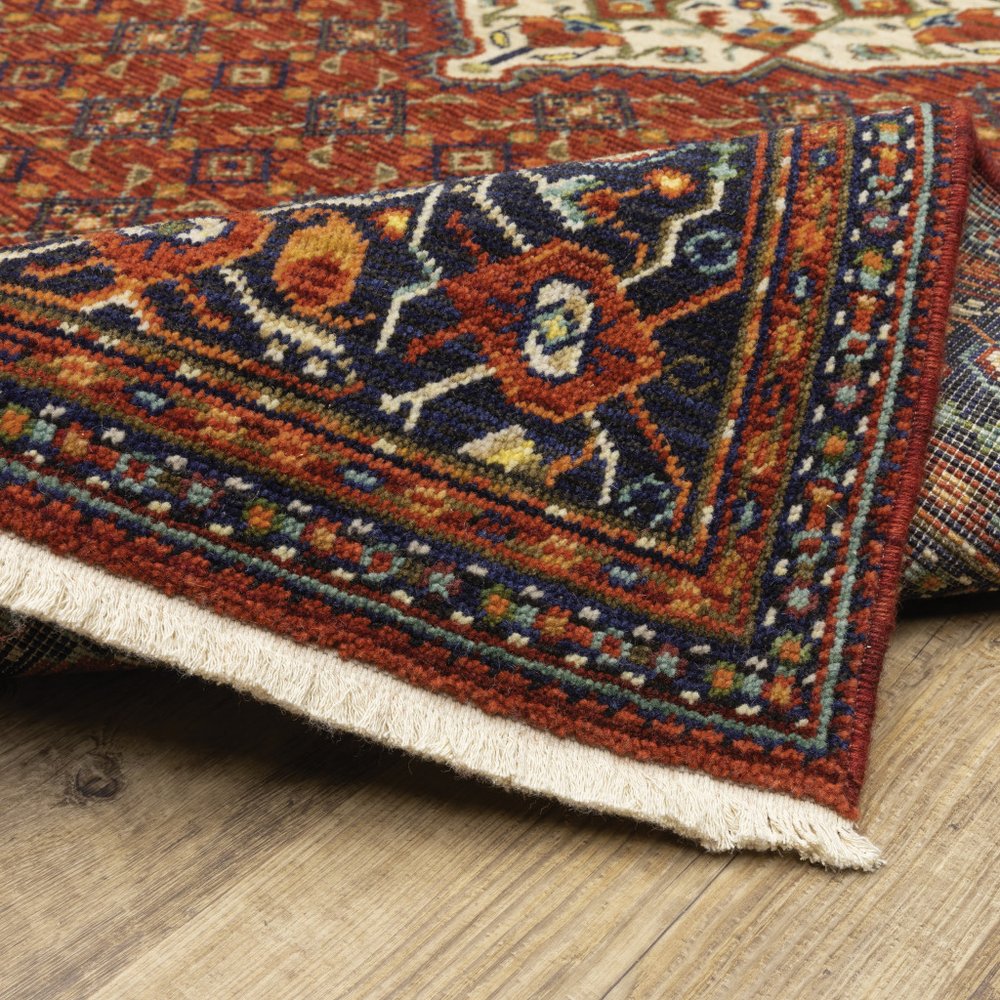 12' Blue And Red Genuine Wool Oriental Runner Rug With Fringe
