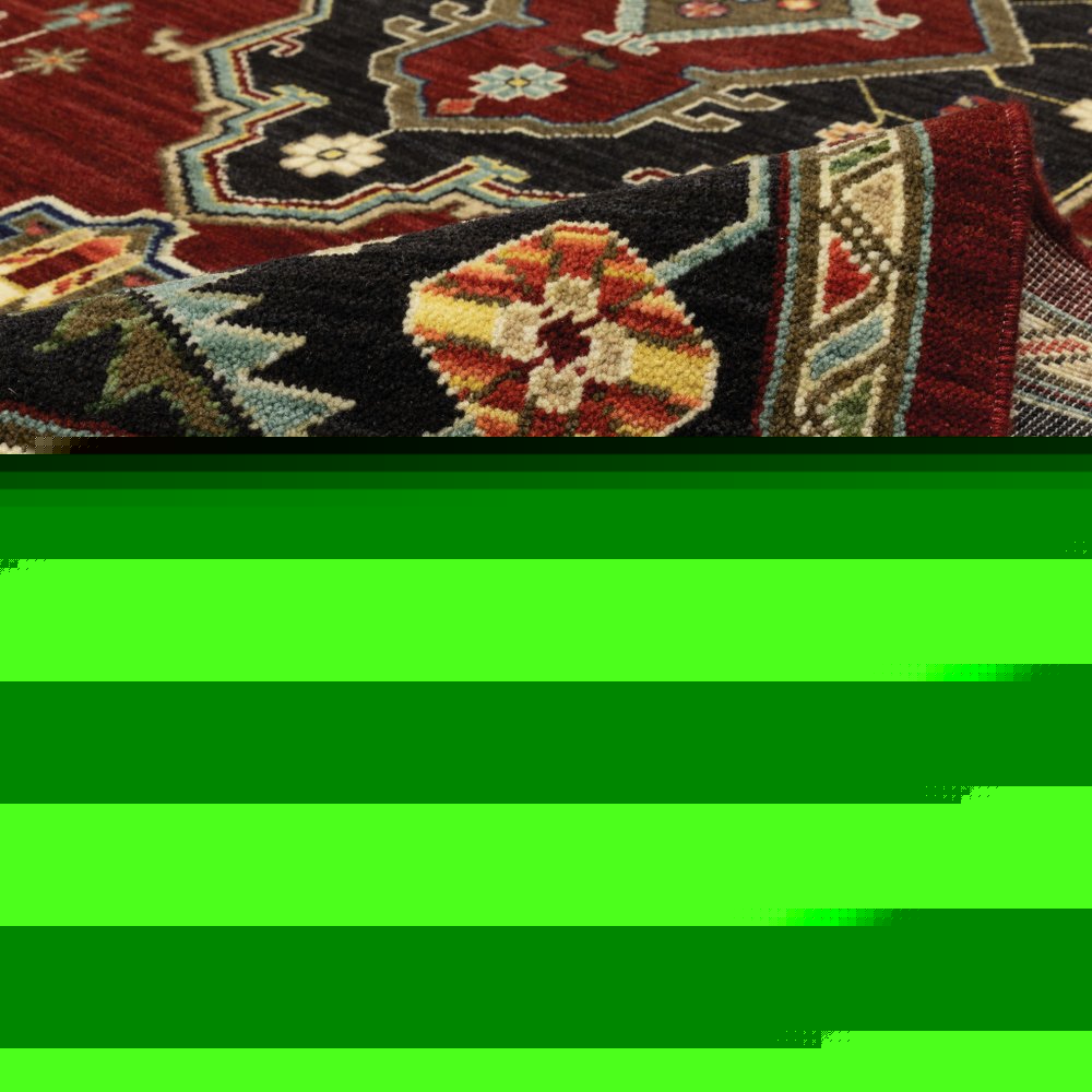 12' Red And Black Oriental Power Loom Runner Rug With Fringe