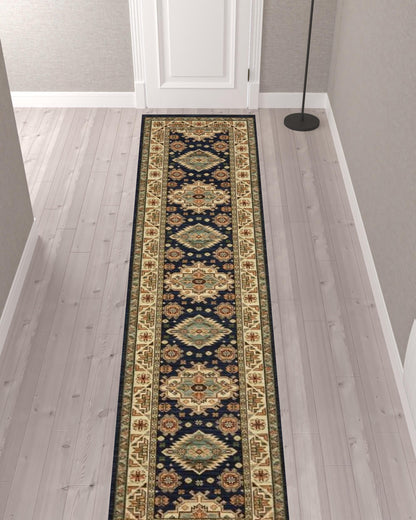 12' Blue and Orange Oriental Power Loom Runner Rug