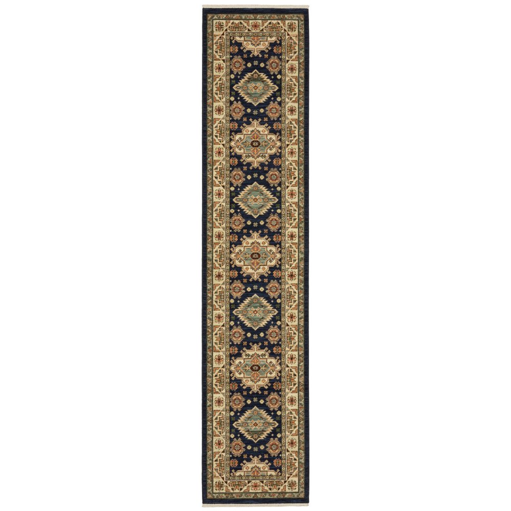 12' Blue and Orange Oriental Power Loom Runner Rug
