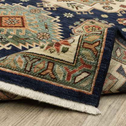 12' Blue and Orange Oriental Power Loom Runner Rug