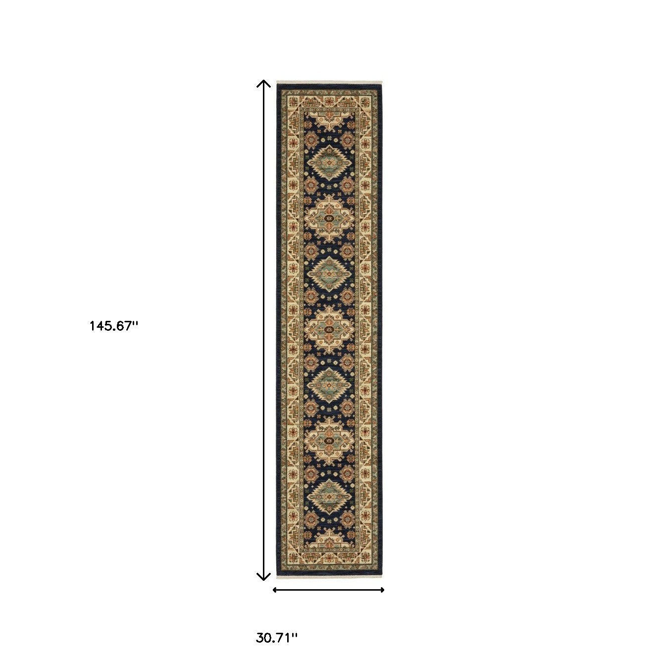 12' Blue and Orange Oriental Power Loom Runner Rug