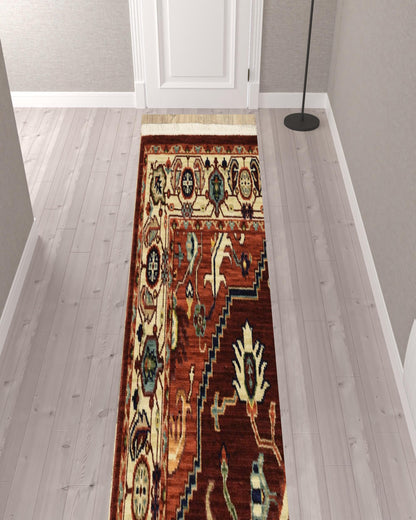 2' X 10' Red And Ivory Oriental Power Loom Runner Rug With Fringe