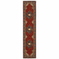 12' Red And Ivory Genuine Wool Oriental Runner Rug With Fringe
