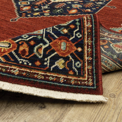 12' Red And Ivory Genuine Wool Oriental Runner Rug With Fringe