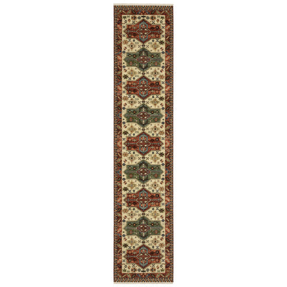 12' Red and Ivory Oriental Power Loom Runner Rug