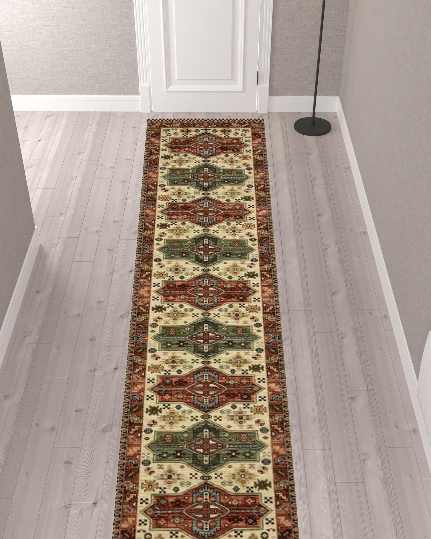 12' Red and Ivory Oriental Power Loom Runner Rug