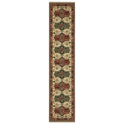 12' Red and Ivory Oriental Power Loom Runner Rug