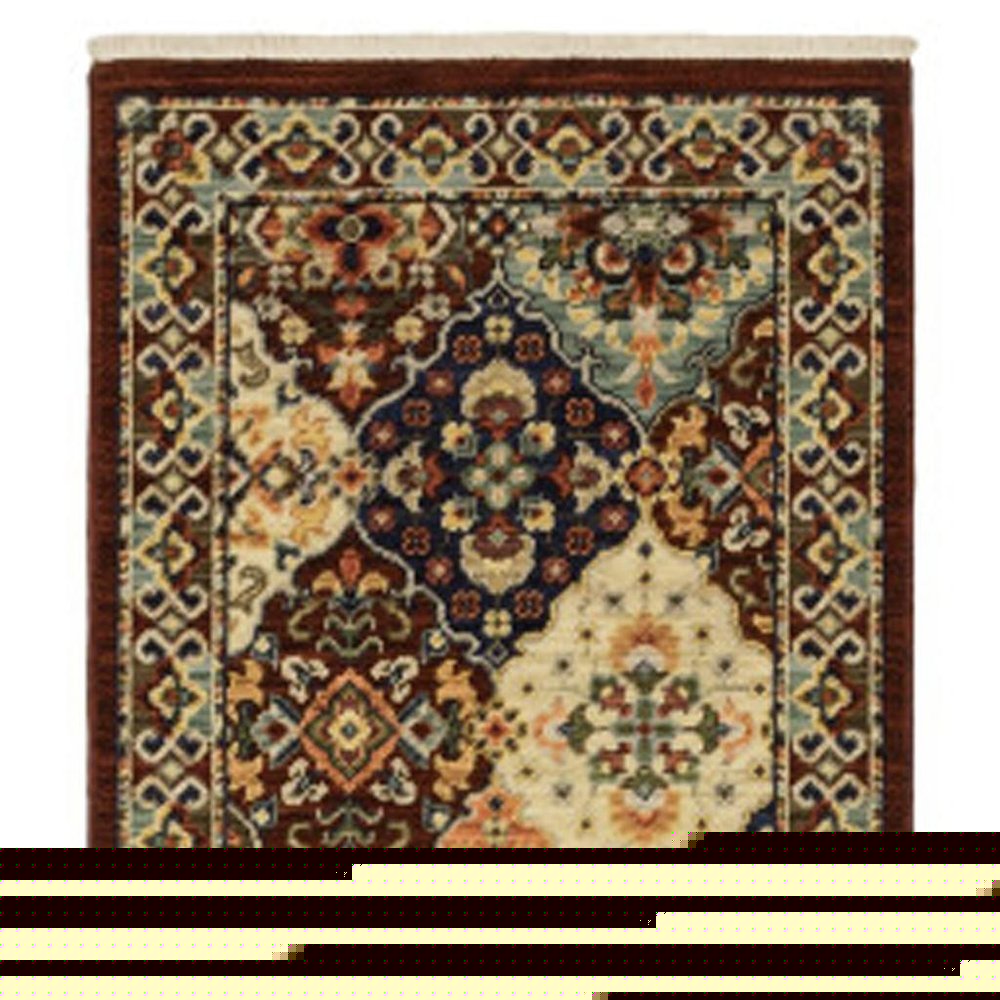 12' Red And Ivory Genuine Wool Oriental Runner Rug With Fringe