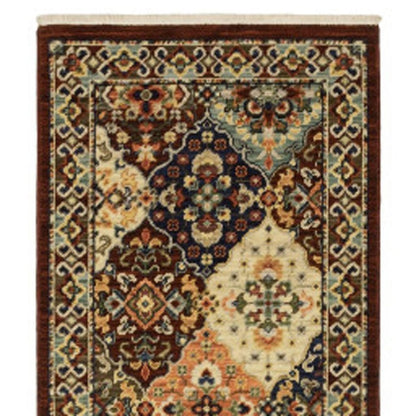 12' Red And Ivory Genuine Wool Oriental Runner Rug With Fringe
