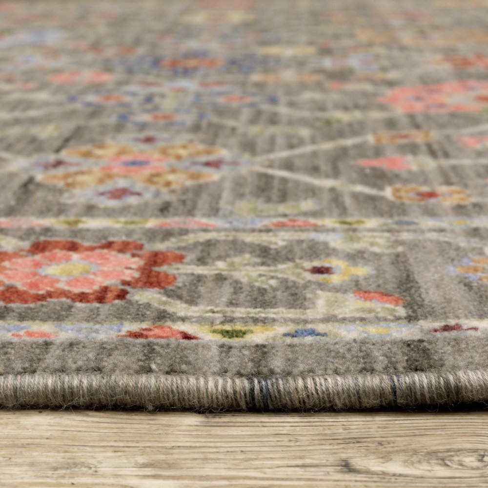 12' Gray And Ivory Genuine Wool Oriental Runner Rug With Fringe