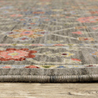 12' Gray And Ivory Genuine Wool Oriental Runner Rug With Fringe