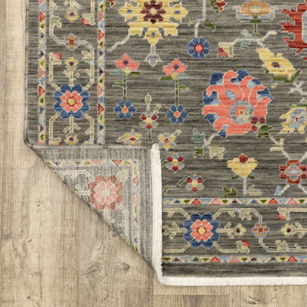 12' Gray And Ivory Genuine Wool Oriental Runner Rug With Fringe