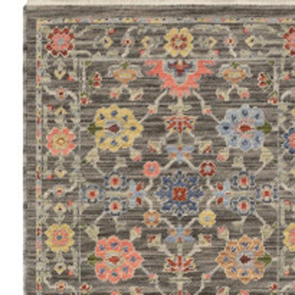 12' Gray And Ivory Genuine Wool Oriental Runner Rug With Fringe