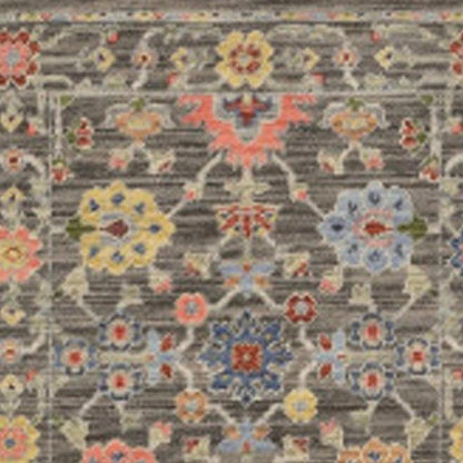 12' Gray And Ivory Genuine Wool Oriental Runner Rug With Fringe