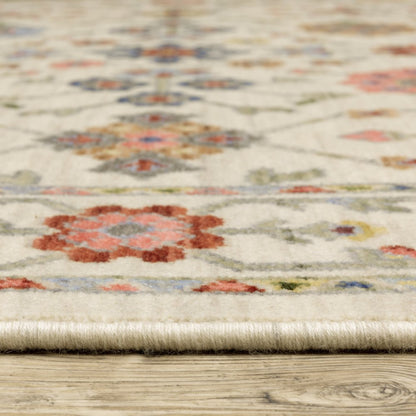 12' Orange And Ivory Genuine Wool Oriental Runner Rug With Fringe
