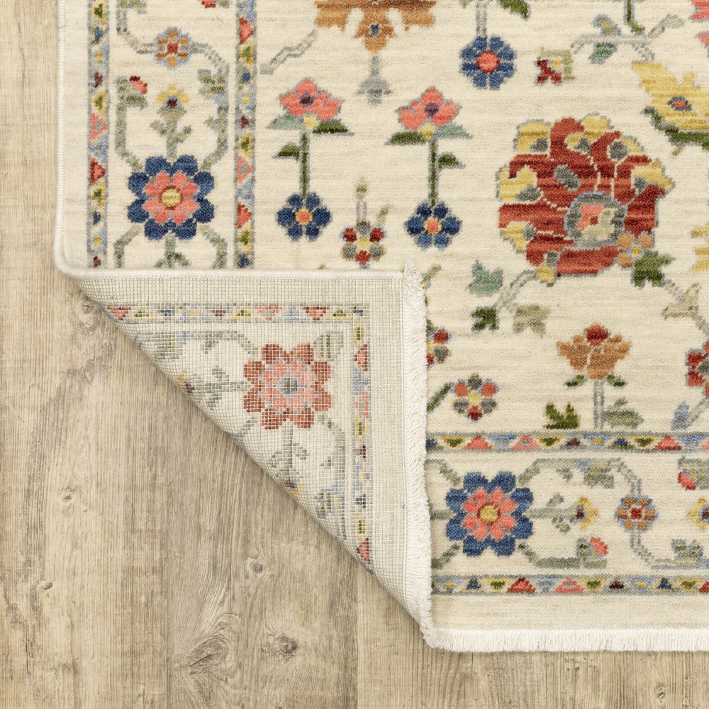 12' Orange And Ivory Genuine Wool Oriental Runner Rug With Fringe