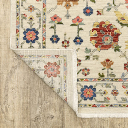 12' Orange And Ivory Genuine Wool Oriental Runner Rug With Fringe