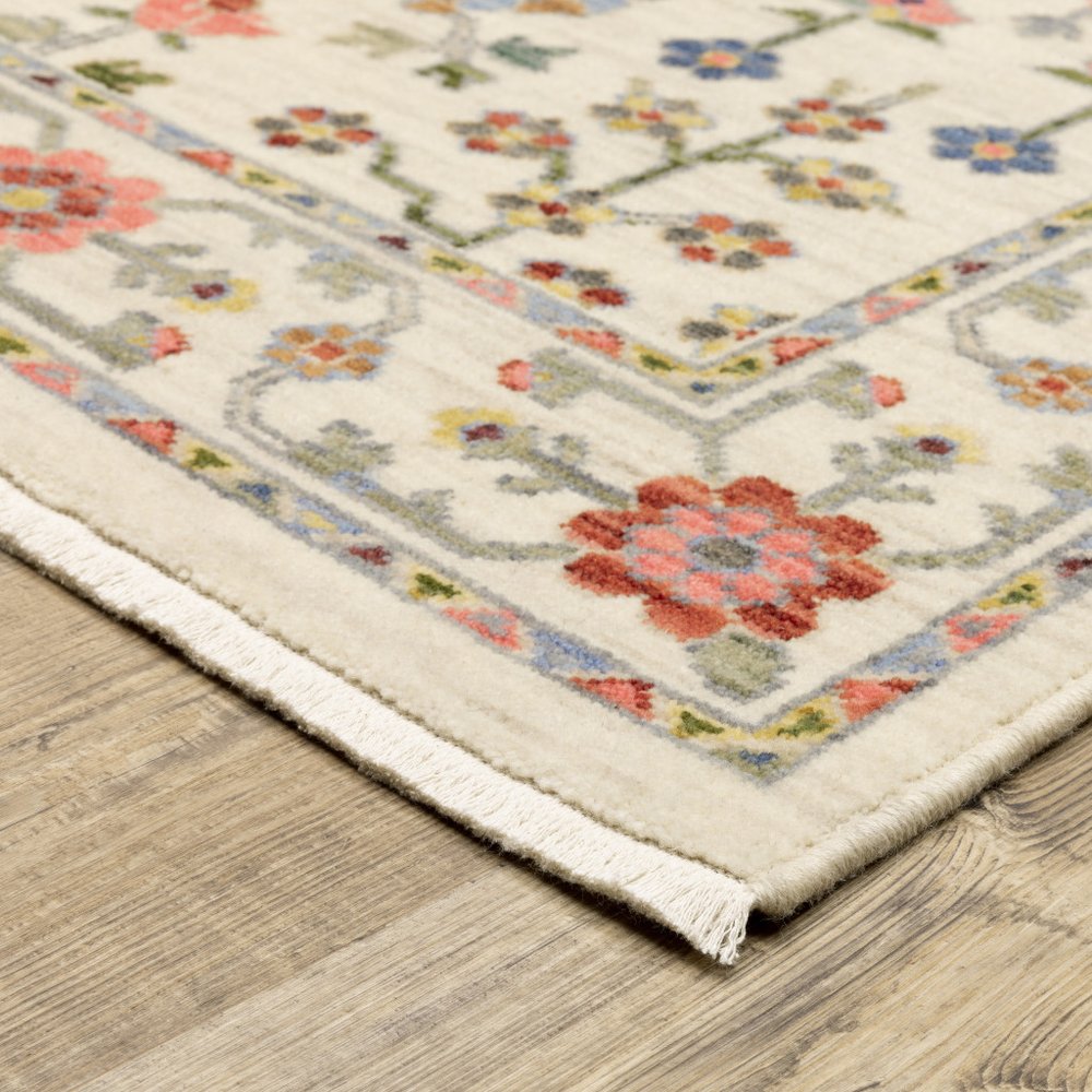 12' Orange And Ivory Genuine Wool Oriental Runner Rug With Fringe