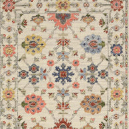 12' Orange And Ivory Genuine Wool Oriental Runner Rug With Fringe