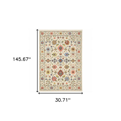 2' X 10' Orange And Ivory Oriental Power Loom Runner Rug With Fringe