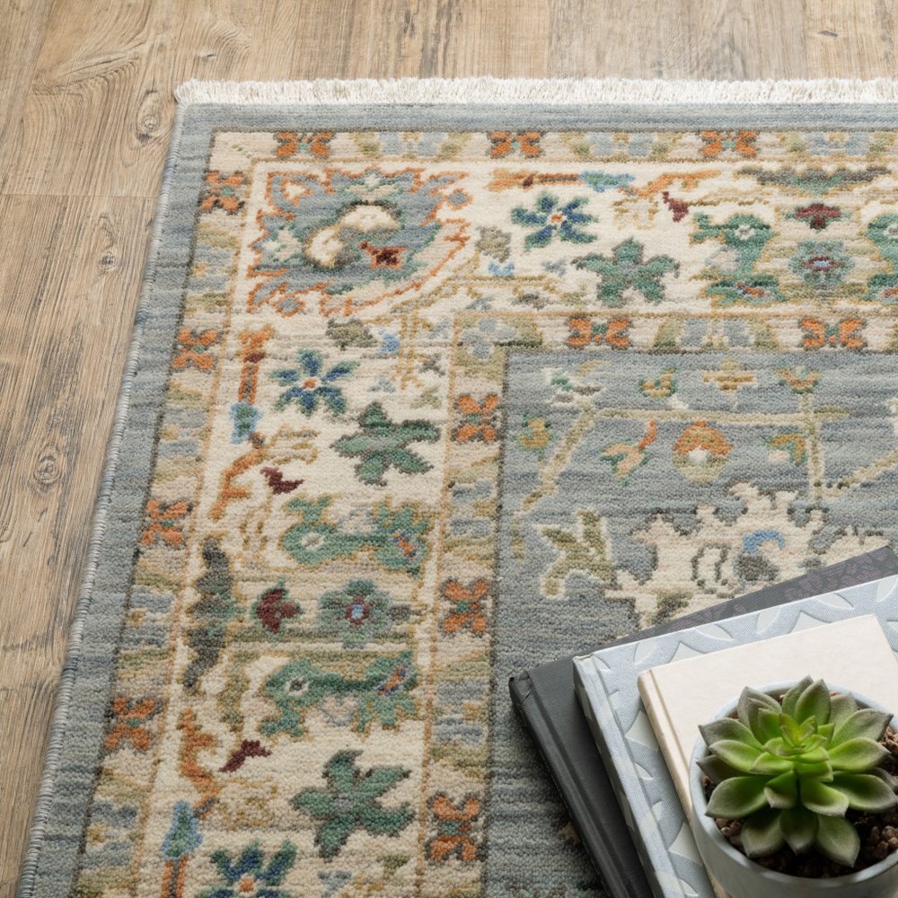 12' Gray And Ivory Genuine Wool Oriental Runner Rug With Fringe