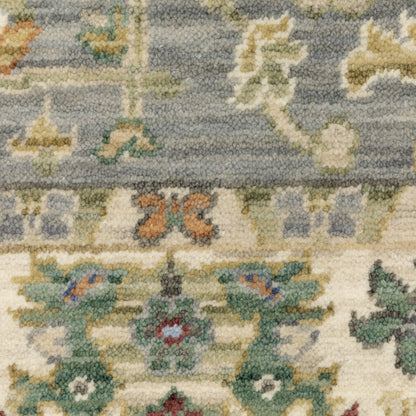 12' Gray And Ivory Genuine Wool Oriental Runner Rug With Fringe