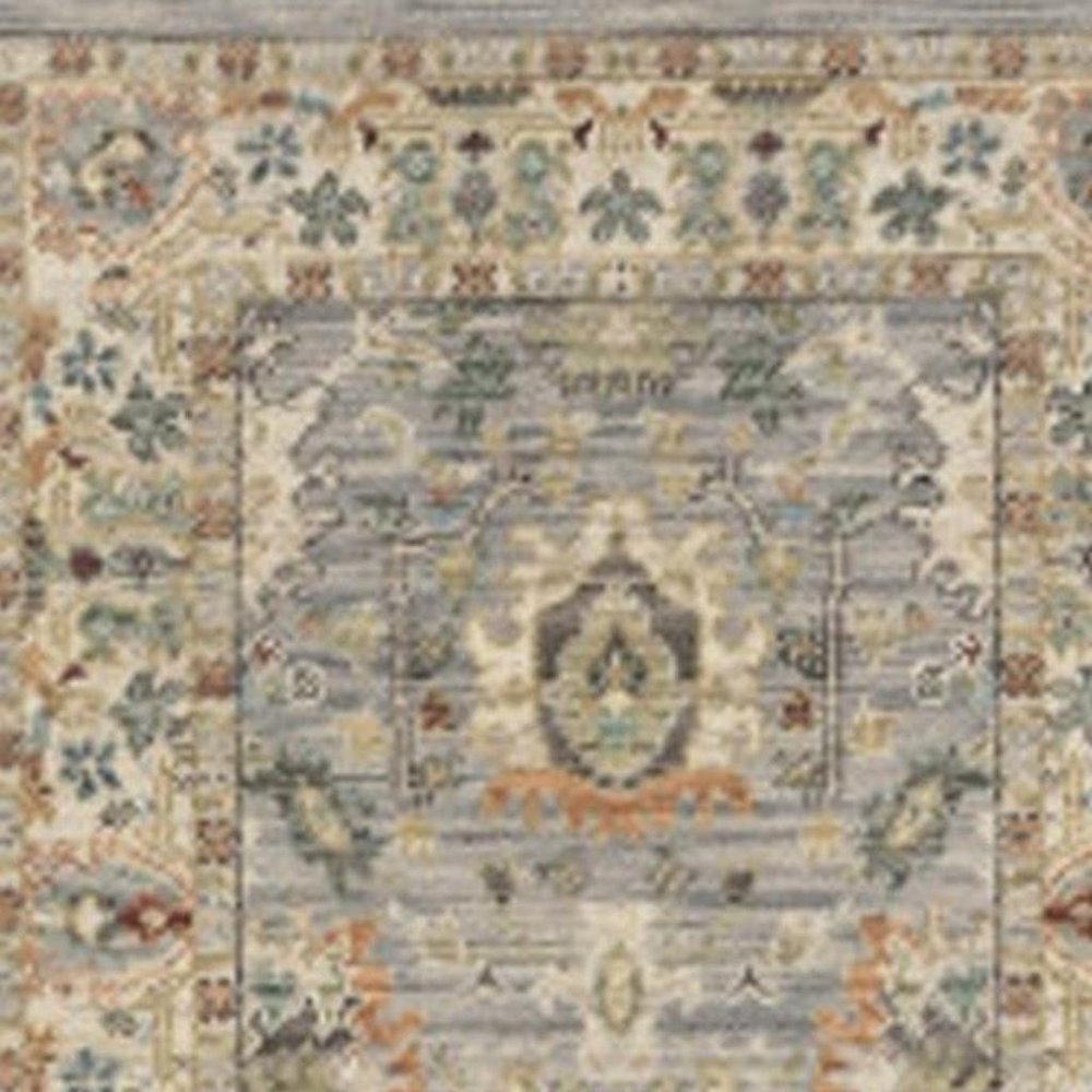 12' Gray And Ivory Genuine Wool Oriental Runner Rug With Fringe