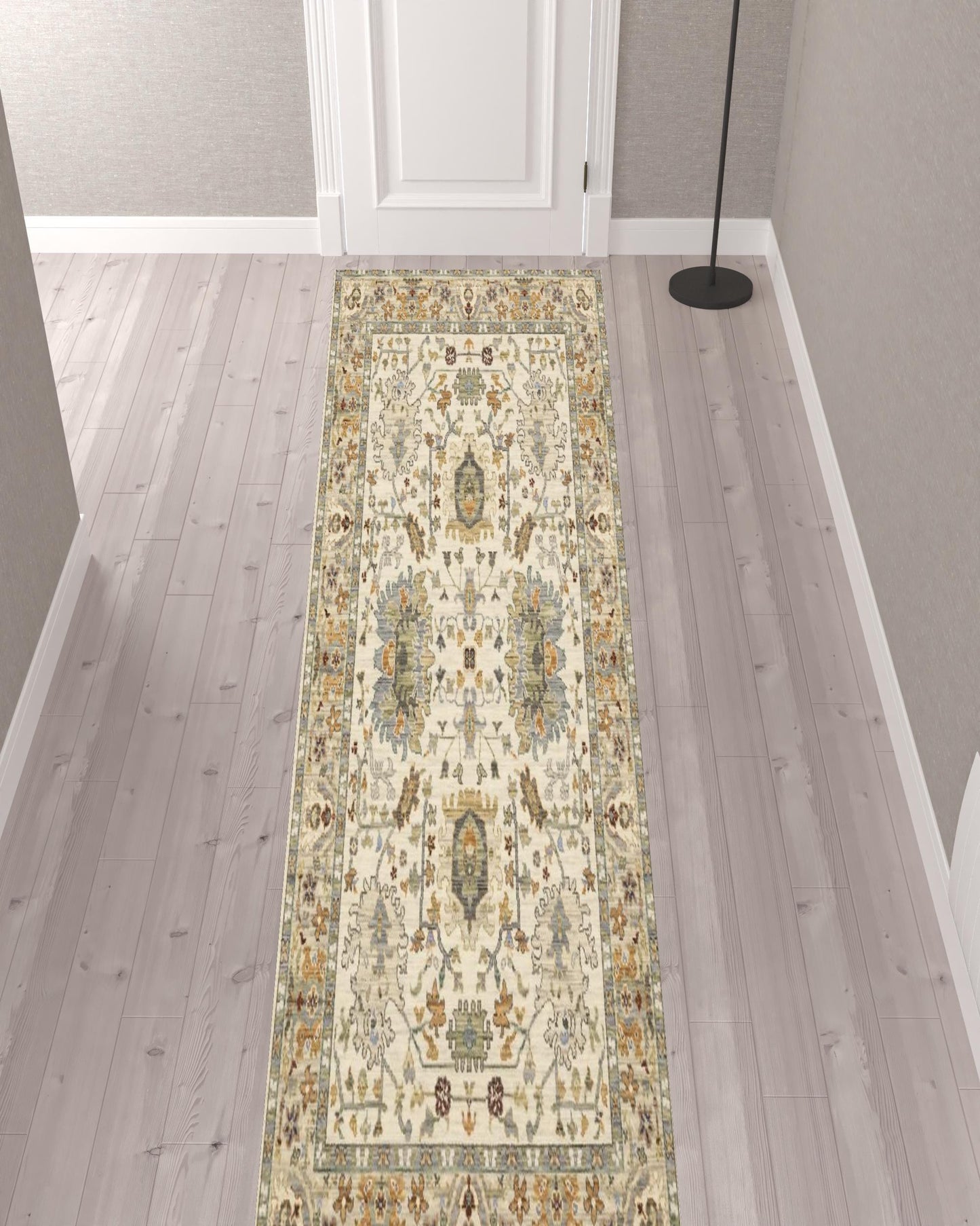 2' X 10' Gray And Ivory Oriental Power Loom Runner Rug With Fringe