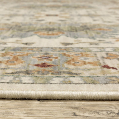 12' Gray And Ivory Genuine Wool Oriental Runner Rug With Fringe