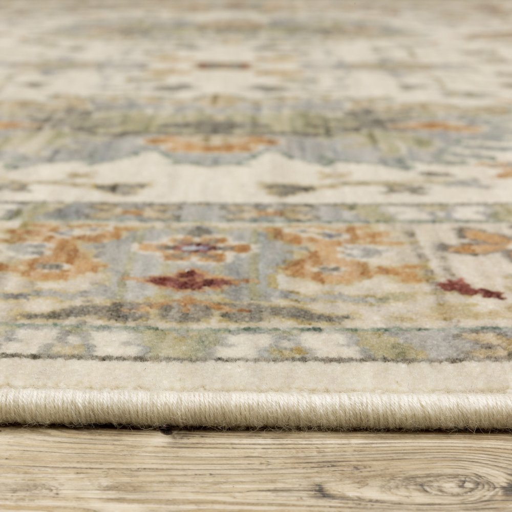 12' Gray And Ivory Genuine Wool Oriental Runner Rug With Fringe
