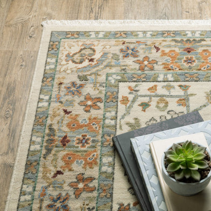 12' Gray And Ivory Genuine Wool Oriental Runner Rug With Fringe