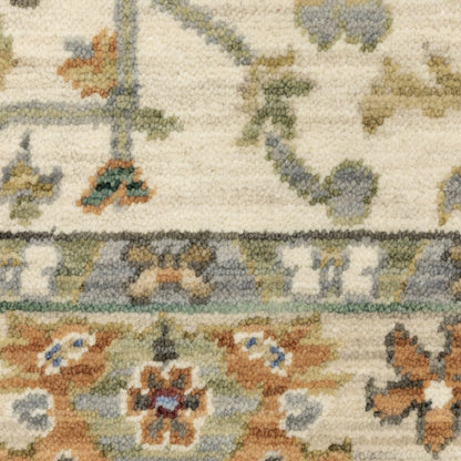 12' Gray And Ivory Genuine Wool Oriental Runner Rug With Fringe
