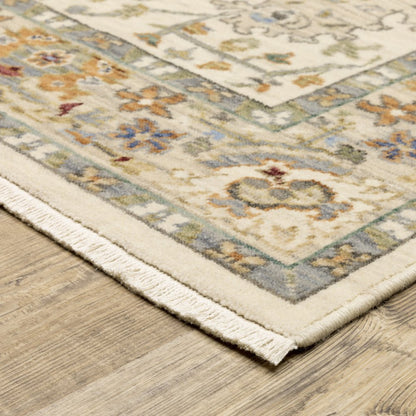 12' Gray And Ivory Genuine Wool Oriental Runner Rug With Fringe