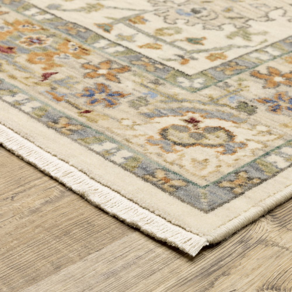 12' Gray And Ivory Genuine Wool Oriental Runner Rug With Fringe